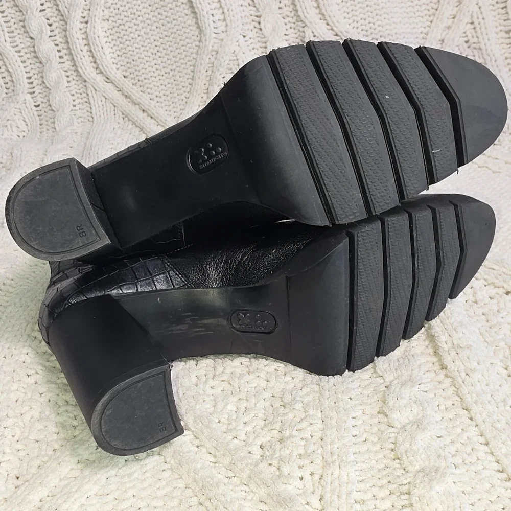 Brunate Heeled Boots Black Croc Embossed Italian Leather Womens 38.5 Excellent